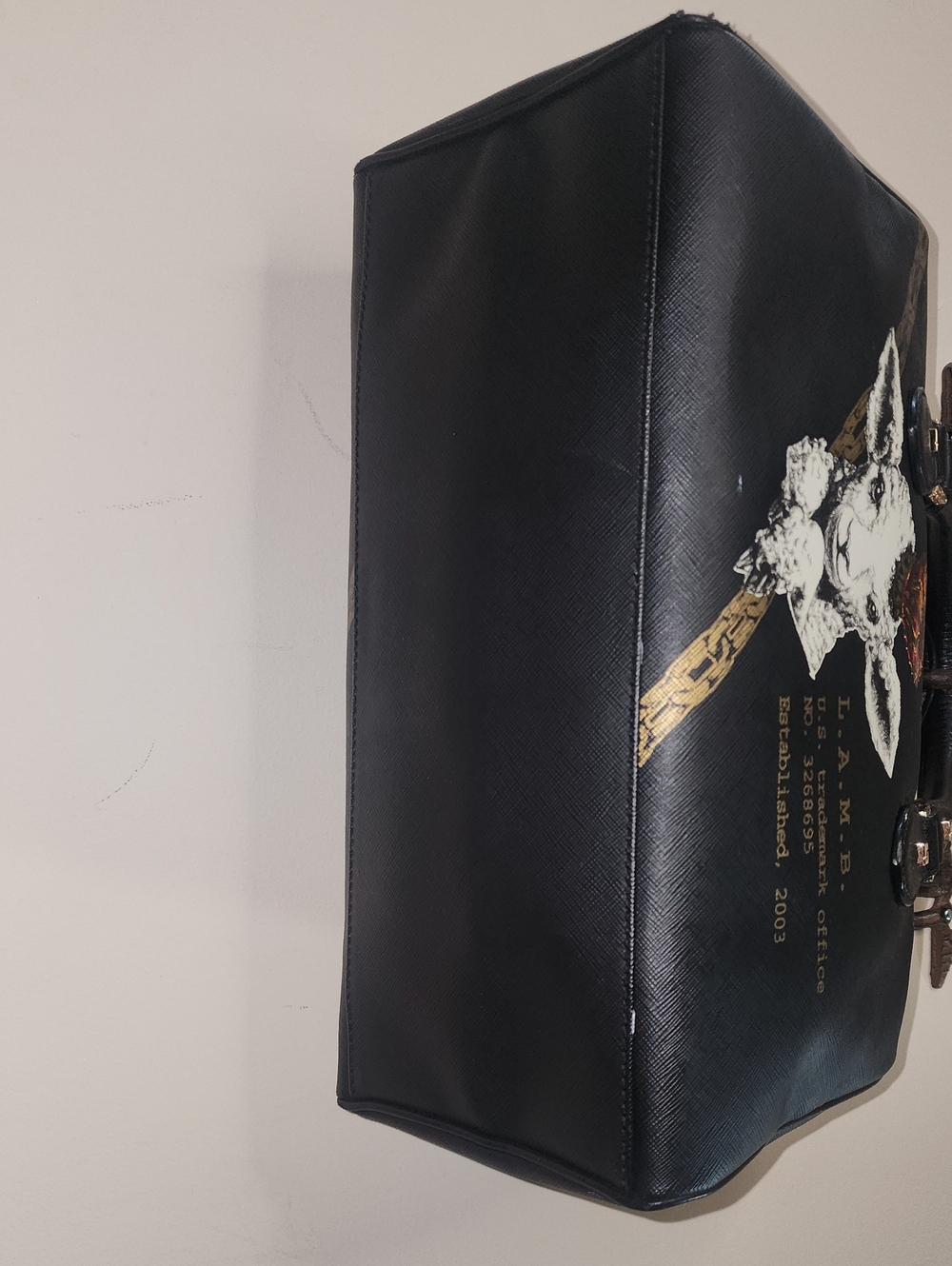 RARE L.A.M.B. Black Graphic Leather Lamb Satchel Bag Gwen Stefani Coin Purse - Picture 6 of 16